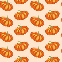 A repeating pattern of vibrant orange pumpkins on a light background, capturing the essence of fall and popular harvest celebrations. Ideal for seasonal decorations and crafts.