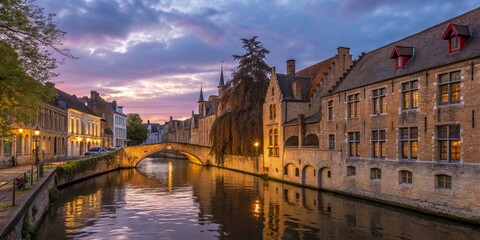 Historic European canal at dusk