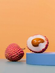 Fresh Lychee on Display Against Soft Orange Background