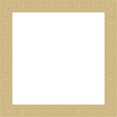 Vector golden classic Greek square ornament. Rectangle of Ancient Greece and Roman Empire. Byzantine painting of walls, floors and ceilings. Decoration of European palaces.
