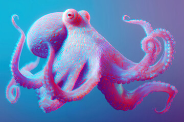 colorful digital illustration of an octopus in a surreal underwater environment, representing oceanic wildlife and marine exploration