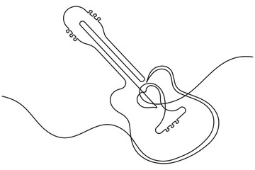 Guitar continuous one line drawing white background and minimalist style music and electric system isolated outline vector illustration