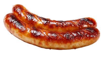 Grilled pork sausage on a white plate with mustard for a fresh lunch