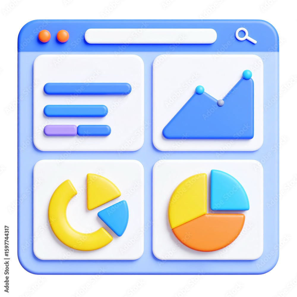 Fototapete a 3d rendered illustration of a digital interface displaying various analytical charts and graphs.