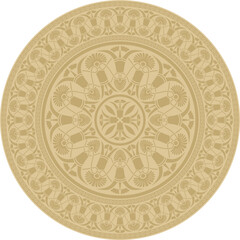 Vector golden classic Greek round ornament. Circle of Ancient Greece and the Roman Empire. Byzantine painting of walls, floors and ceilings. Decoration of European palaces.
