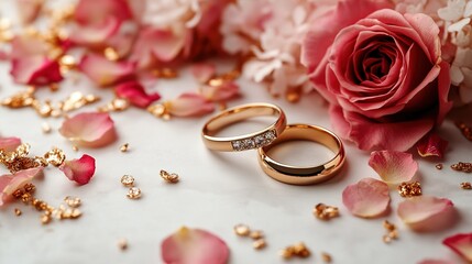 Timeless Wedding Rings with Blush Roses and Baby's Breath for a Dreamy Wedding