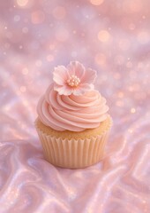 Elegant cupcake with floral decoration.