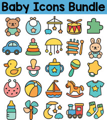 Set of Colorful baby icons. Doodle style icon vector bundle.eps