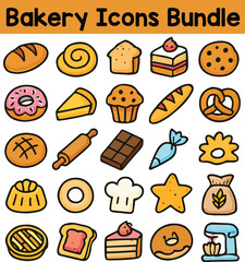 Set of Colorful bakery icons. Doodle style icon vector bundle.eps