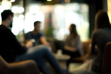 Blurred Group of People Relaxing and Talking in a Cafe