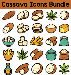 Set of Colorful cassava icons. Doodle style icon vector bundle.eps