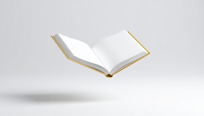 Floating Open Book Mockup With Illuminated First Page and Clean White Background