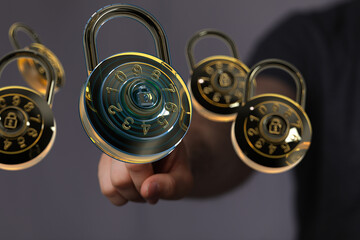 High-quality image of digital combination locks, ideal for cybersecurity and data protection...