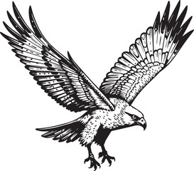 Soaring Eagle: The majestic avian spirit gracefully displays its impressive wingspan as it soars through the sky, its sharp eyes fixed on its targeted destination.