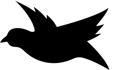Bird silhouette in flying motion with tail feathers extended.