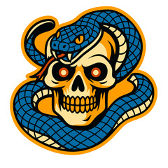 skull surrounded by a snake sticker design png no background illustration