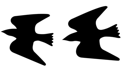 Symmetrical flying bird silhouettes facing each other