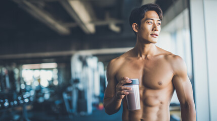 プロテインを飲む男性