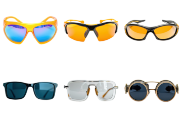 Assorted sunglasses array with transparent background