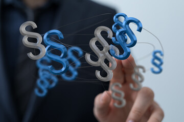 Abstract image of interconnected paragraph symbols, representing legal networks and collaboration.