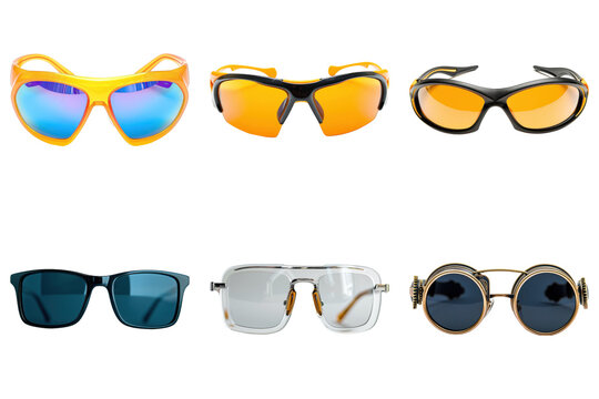 Assorted sunglasses array with transparent background