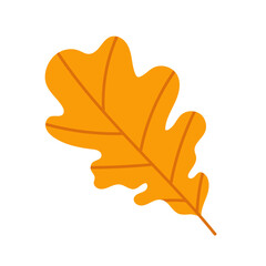 Flat vector illustration of an orange oak leaf. For seasonal projects, fall decor, nature concepts, and botanical themes. Autumn leaf.