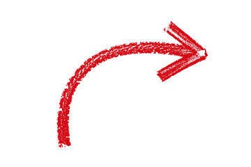 Right red crayon arrow element design, Textured red arrow illustration.
