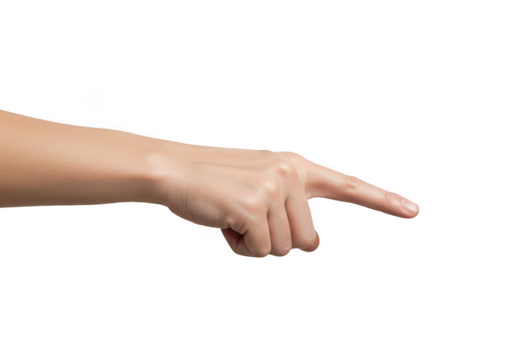 Hand pointing finger direction gesture isolated on transparent background