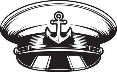 Nautical Hat: A stylish monochrome illustration of a nautical hat, adorned with a classic anchor emblem, embodying the essence of maritime tradition and seaborne voyages.