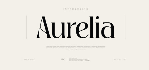 Aurelia Elegant Modern Serif Typeface. Sophisticated curves, ideal for luxury branding, fashion editorials, wedding invitations, and upscale logo designs.