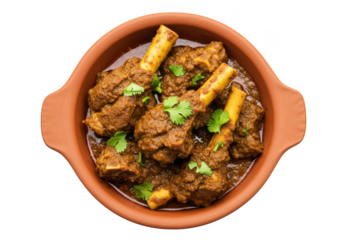 Delicious mutton curry dish in bowl, food photography isolated on transparent background