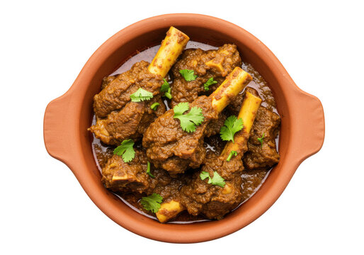 Delicious mutton curry dish in bowl, food photography isolated on transparent background