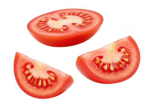 Fresh tomato slices, red, and juicy isolated on transparent background