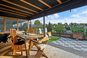 cozy terrace and villa exterior, 3d render