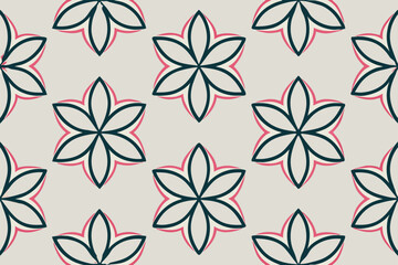 Fototapeta premium Geometric floral pattern with dark teal and pink outlines symmetrical repeating