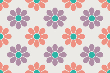 Retro Floral Pattern With Purple and Coral Flowers vintage