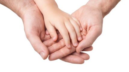 A baby is being held in the arms of an adult