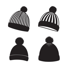 knitted winter hat with pompom silhouette set bumndle