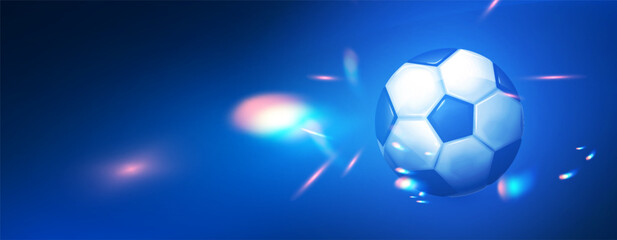 Soccer ball with speed and power light effect. Sports background. Match design.
