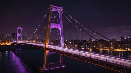 Fototapeta premium Illuminated Night Bridge — Urban Elegance and City Lights