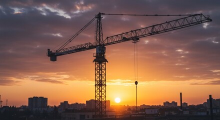 Construction crane sunset silhouette
