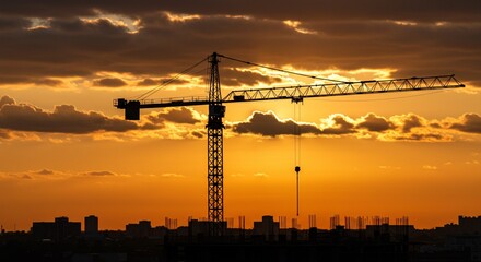 Construction crane sunset silhouette