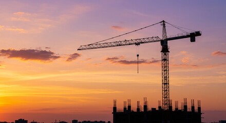 Sunset construction crane silhouette