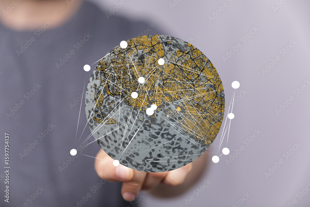 Poster abstract image of a global network connection map. perfect for technology, connectivity, and global 