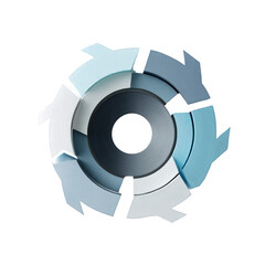 A blue and white circle with arrows pointing in different directions
