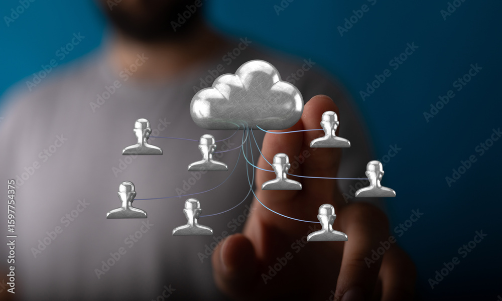Poster image depicts a cloud connected to multiple user profiles, symbolizing secure data sharing and teamw