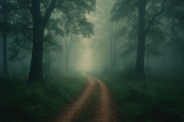 Obraz premium Misty forest path mystery