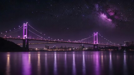 Fototapeta premium Illuminated Night Bridge — Urban Elegance and City Lights