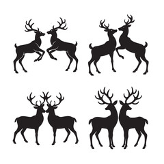 deer fighting with heads down silhouette set bundle