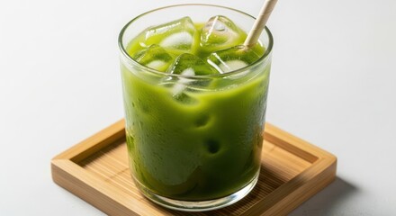 Iced matcha green tea in a glass